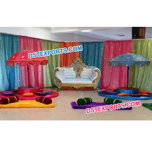 Décorations de mariage mehanna, rideaux colorés, parapluie de scène avec canapé de deux places - Product Image 1