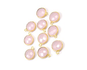 Rose Quartz Natural Multi Gemstone Handmade Jewelry Round Shape With Gold Plated Bezel <b>Birthstone</b> Boho Connectors - Product Image 3