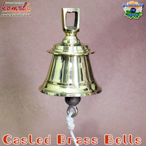 Ensemble de 4 cloches suspendues en laiton fabriquées à la main | Cloches de temple à finition dorée polie pour la maison, Puja, méditation et décor spirituel - Product Image 6