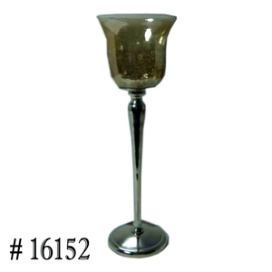 Bougeoir Pilier en Métal Doré et Verre Argenté Fait Main - Product Image 6