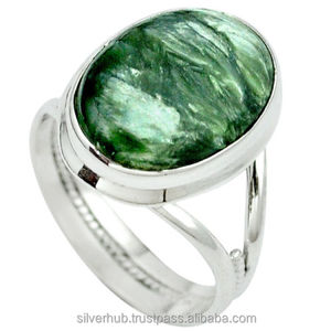 Anillo bohemio hecho a mano para mujer, Plata de Ley 925 con ajuste de bisel de piedras preciosas de serafinita natural para bodas - Product Image 1