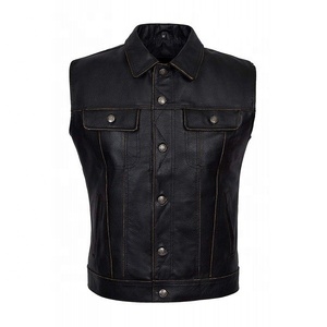 Chaleco de cuero de vaca genuino para motorista nuevo estilo para hombre al por mayor Chaleco de cuero de motorista callejero de alta calidad talla grande precio barato - Product Image 1