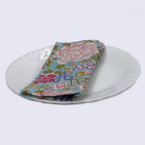 Serviettes de table 100 % coton pur, écologiques, faites à la main, motif floral, toile de jade, technique d'impression au bloc manuel, 1000 impressions - Product Image 1