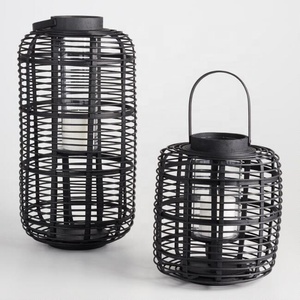 2-Piece Round Metal <b>Lantern</b> with Wire Mesh for Home Decoration - Product Image 1