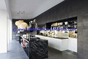 โต๊ะหินอ่อนสีดำโบราณที่กำหนดเองพื้นผิวที่เป็นของแข็งเคาน์เตอร์ครัวทรงรีสี่เหลี่ยมออกแบบได้ - Product Image 2