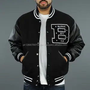 Letterman zone del ricamo in pelle di lana varsity giacche