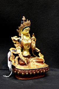 Art Handcrafted <b>Statue</b> Brass Engraving Rudra Gems <b>Gold</b> Tara Nepal & Collectible India Religious SCULPTURE Buddhism Art Figurine - Product Image 3