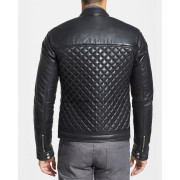 แจ็คเก็ตหนังไบค์เกอร์สำหรับผู้ชาย,ทรงสลิมฟิตใหม่สีดำสำหรับสัตว์ผิวหนังแกะหรือเนื้อแกะฤดูหนาว - Product Image 2