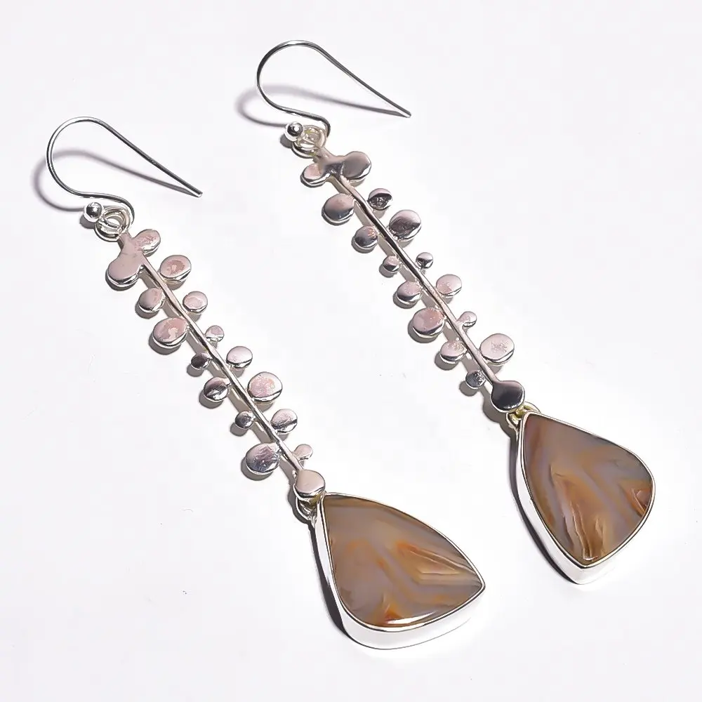 Natural botswana agate earrings handmade fine jewelry gift for woman an girl 925 sterling silver handmade jewelry suppliers