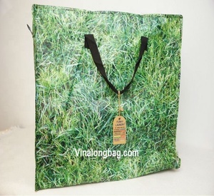 Bolsas de compras no tejidas reutilizables ecológicas con logotipo personalizable con serigrafía geométrica Vietnam empaquetado a granel - Product Image 5