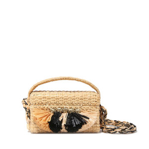 Bolso de playa de paja para mujer moderno y elegante, bolso de mano con asa redonda con cierre de cremallera y decoración bordada - Product Image 1