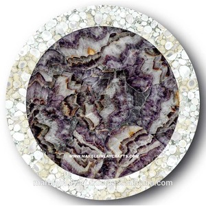 Plateau de table en améthyste polie avec bordure en agate - Product Image 1