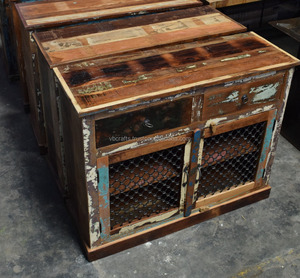 Mueble de Almacenamiento Estilo Étnico Indio Antiguo de Madera Reciclada con Puerta de Jali de Hierro para Cocina, Oficina, Sala de Estar, Aparador - Product Image 6