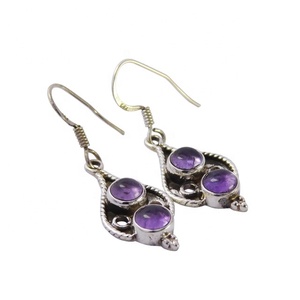 Wholesale Natural Amethyst Gemstone Drop <b>Earrings</b> Pure 925 Sterling Silver <b>Gold</b> Plated Vintage Style Wedding Party Jewelry Gift - Product Image 1