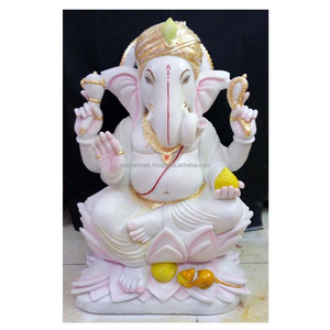 Statue de Lord Ganesh en marbre blanc pur, sculpture sculptée pour temple, statues de dieux indiens religieux, sculpture classique pour la vénération - Product Image 1