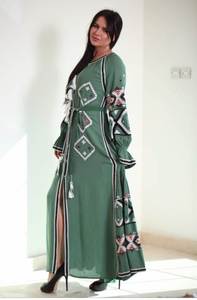Mujeres árabes trajes tradicionales ucranianos para mujeres bordado hecho a mano en algodón verde Buho vestidos largos - Product Image 6