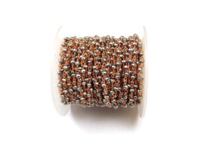 <b>Sterling</b> <b>Silver</b> Pyrite Beads with <b>Wire</b> Wrapped Rose Gold Plated Faceted Rondelle Beaded Rosary Handmade Gold Chain - Product Image 1