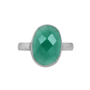 Bague de forme ovale en pierre précieuse d'onyx vert 925 en argent sterling massif Bague à la mode Bague plaquée argent Grossiste CASA DE PLATA - Product Image 1