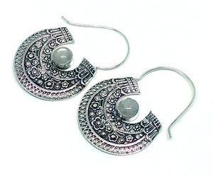 Piedra lunar del arco iris de aro de latón pendiente regalo para las mujeres tribales pendiente - Product Image 4