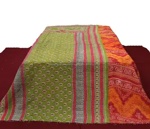 Indien Couette Couverture Kantha Matelassé Couvre-lits Jette Ralli Gudari Réversible Fait Main Literie Courtepointes