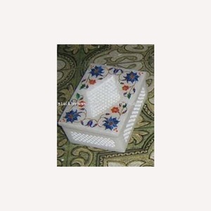ที่สวยงามสีขาวหินอ่อนฝังทำงานกล่องเครื่องประดับ - Product Image 1