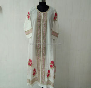 ชุดเดรสผ้าฝ้ายพิมพ์ลายบล็อกพร้อมคอกลมแขนยาวชุดเดรสมีกระเป๋าสำหรับงานปาร์ตี้สไตล์โบฮีเมียนแบบลำลอง - Product Image 1