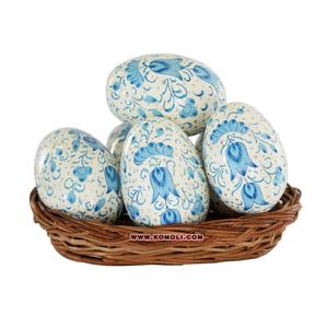 Adornos decorativos de huevos de Pascua de madera pintados a mano blancos y rojos para la caza de huevos de Pascua y la decoración de primavera hecha a mano en la India, venta al por mayor - Product Image 5
