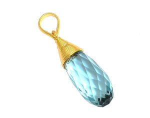 Aqua chalcedon GOLD Vermeil จี้925เงินสเตอร์ลิงเครื่องประดับลวดห่อ SPIKE Stone จำนวนเสน่ห์สำหรับการหมั้น - Product Image 1