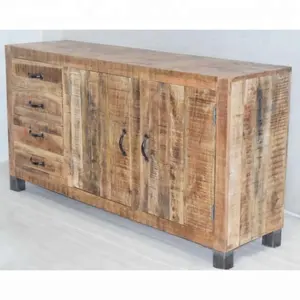 Modern Industrial Style Solid Mango Wooden Three Storage Drawer Doors Living Room Bed Room Kitchen Dining Office Sideboard