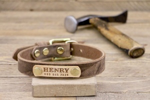 ใหม่ล่าสุดหนังHandmadeสุนัขปลอกคอทองเหลืองทอง,สัตว์เลี้ยง,Customหมวดหมู่WDS-0076 - Product Image 3