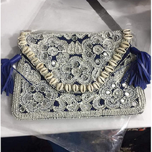 KAMARVY Handmade Vintage Indian Traditional Embroidery Beaded Tassel Multicolor Women Sling <b>Clutch</b> Purse From Delhi - Product Image 1