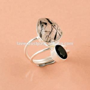 Bague rutile noire pierres précieuses bijoux fins en argent sterling 925 vente en gros fabricant de bagues sur mesure - Product Image 1