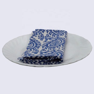 Nouvelle Arrivée Feuille Bleu Indien À La Main Bloc Imprimé Coton Dîner Serviettes De Table Brodé À Vendre À Bas Prix - Product Image 1