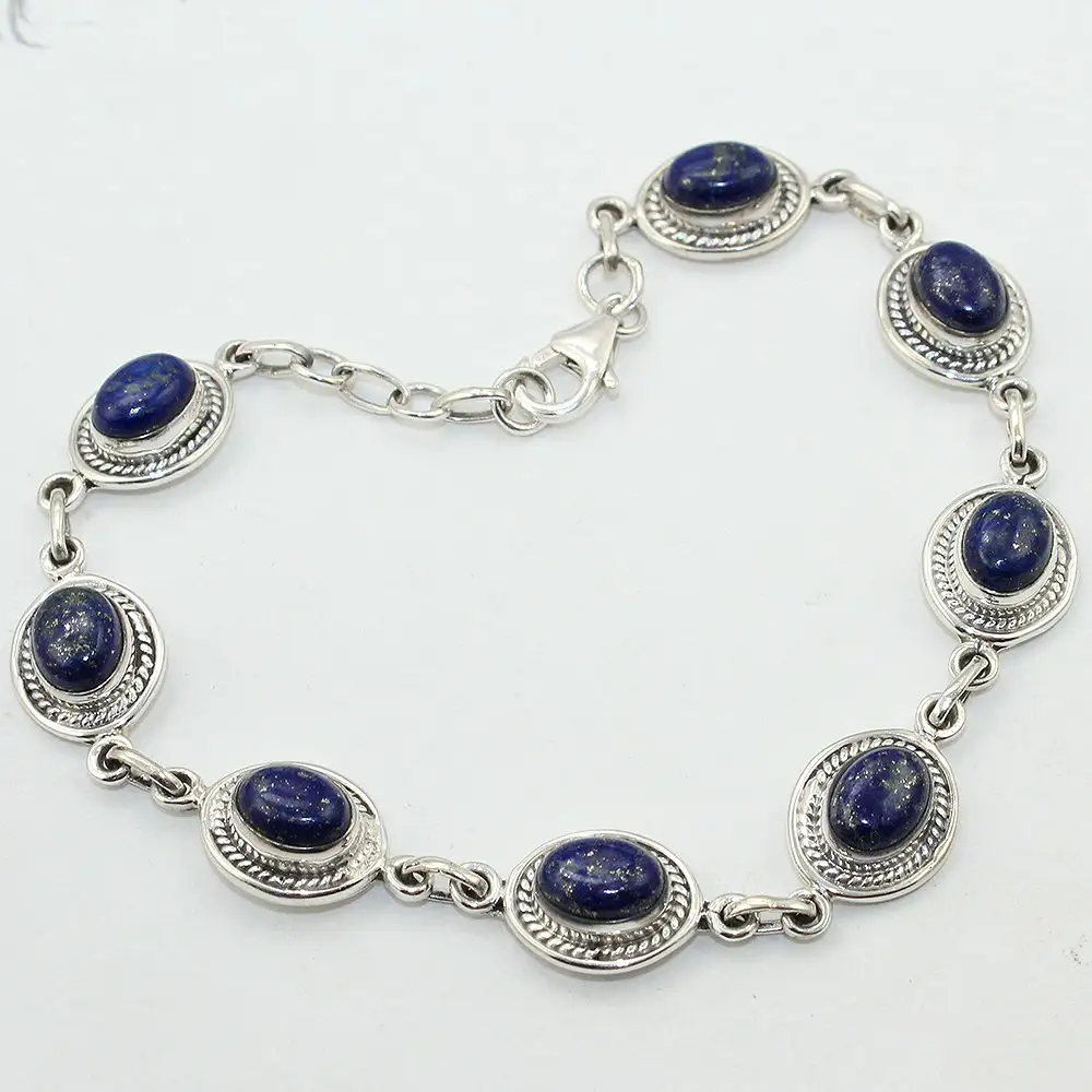 Elegant Ontwerp Lapis Lazuli Edelsteen 925 Sterling Zilveren Armband Groothandel Mode Sieraden
