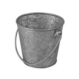 Seau de forme ronde en métal fini galvanisé Antique avec poignée, jardinière de seau en métal galvanisé - Product Image 1