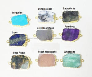 Connecteur en argent sterling plaqué or avec pierre précieuse en forme de tranche - 15-22 mm, forme naturelle, bijoux pour les occasions de fête - Product Image 1