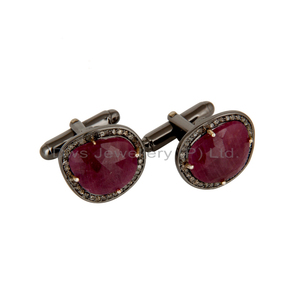925 argent Sterling plaqué rhodium argent diamant rubis bouton de manchette pour les femmes cadeau pour ses bijoux de fête - Product Image 1