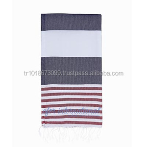 Mediterenean Peshtemal - Wholesale <b>Turkish</b> Beach <b>Towel</b>, Navy Red - Nautical, American Flag Colors Rainbow Made in Turkiye - Product Image 1