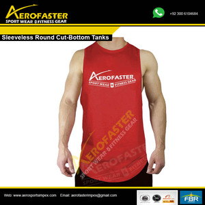 Hombres Rojo Sin mangas Ronda Cut-Bottom Tanks 100% Algodón Estilo de Verano - Product Image 2