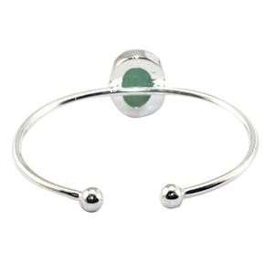 New Hot Fashion Natural Checker Cut Amazonite Oval Shape <b>Bangle</b> Brass Silver Plated Collet Setting Adjustable Open Cuff <b>Bracelet</b> - Product Image 3