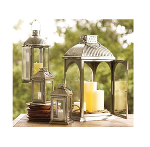 Lanterne en verre d'acier inoxydable faite à la main avec la couleur et la taille adaptées aux besoins du client pour la décoration à la maison et de mariage - Product Image 1