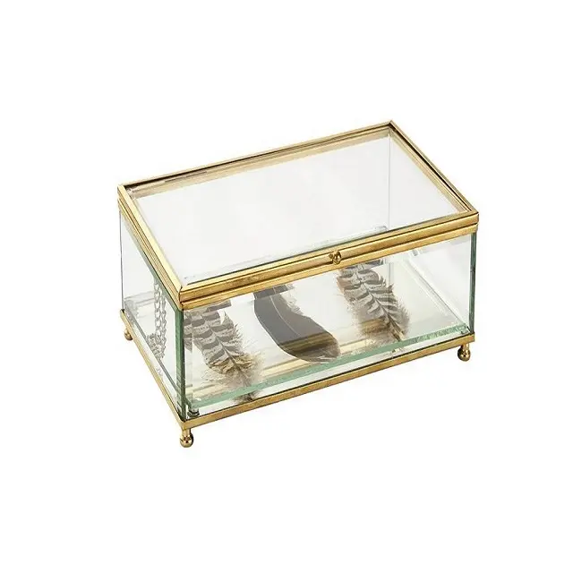 Modern Unique Glass Jewelry Box Fancy Wholesale Best Top Quality Decorating Jewelry Box With Gold Coloring Border