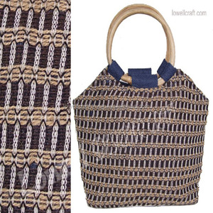 Boho Jute Travel Beach Tote <b>Bag</b> with Hand Length Handle Green and Beige Geometric Pattern Mini Size - Product Image 3