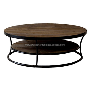 Table basse ronde en bois récupéré pour meubles de salon ou décoration intérieure - Product Image 3