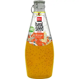 Botella de vidrio tailandesa para refrescos, 290ml, sabor Naranja, semilla de albahaca