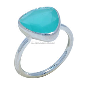 Bague unisexe style vintage en argent 925 avec pierres précieuses en calcédoine bleue, bijoux d'anniversaire de mariage à la mode pour les fêtes - Product Image 1