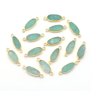 Amazonite Oval Shape 925 Sterling Silver Bezel Gold Plated Connector Handmade Jewelry Making - Product Image 1