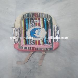 Estilo Hippie de algodón de cáñamo colorido Patchwork mochila bolsas para viajes al por mayor proveedor de la India - Product Image 3