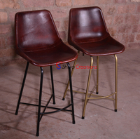 Tabouret de bar en cuir Shiva Creations avec pieds en métal, design industriel pour restaurant et mobilier de bar à domicile