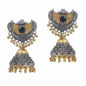 Jaipur Mart окисленные золотые и серебряные латунные металлические серьги Rajasthani Jhumki